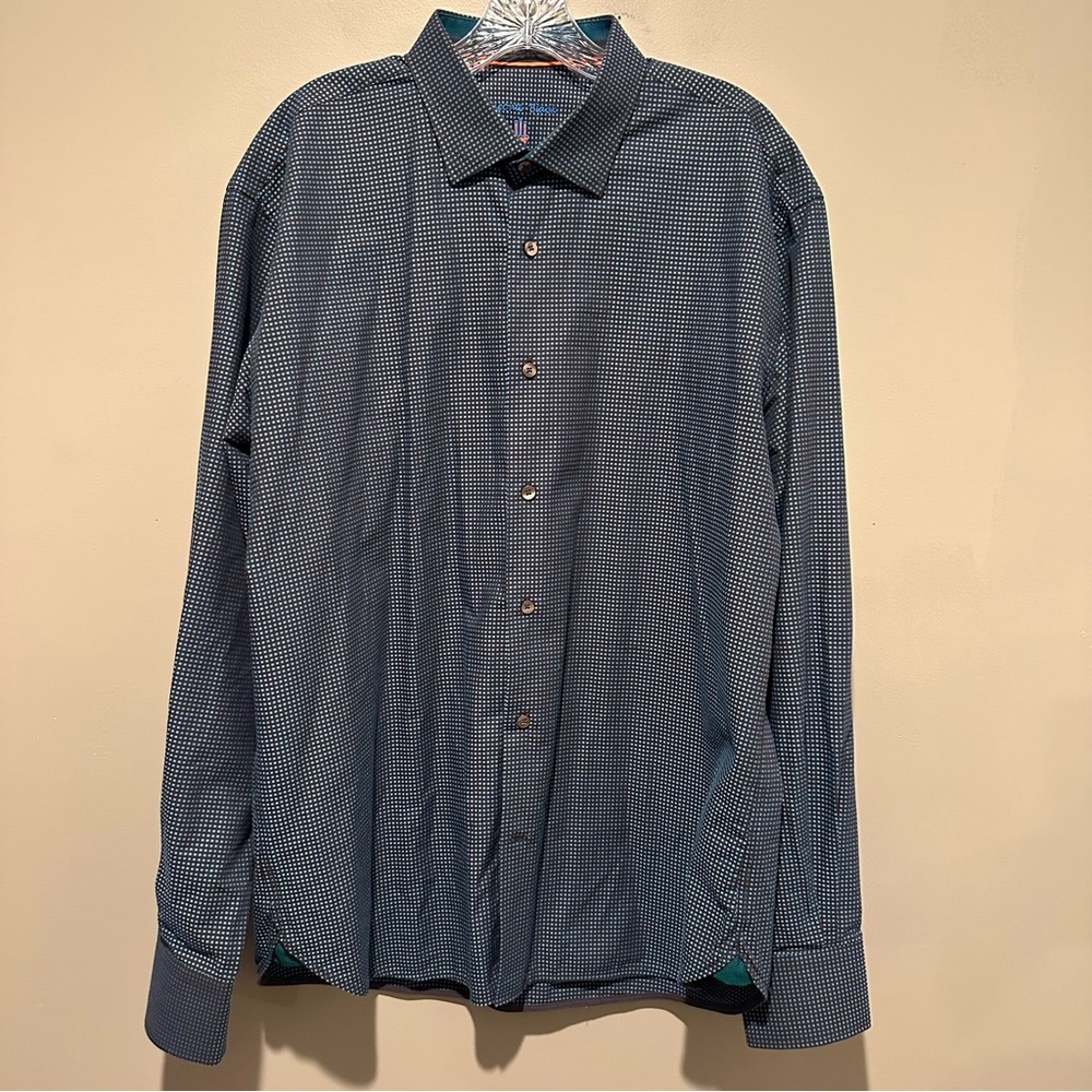 Visconti Black Shirt Mens XL Geometric Long Sleeve Button Down Blue Classic Prep
